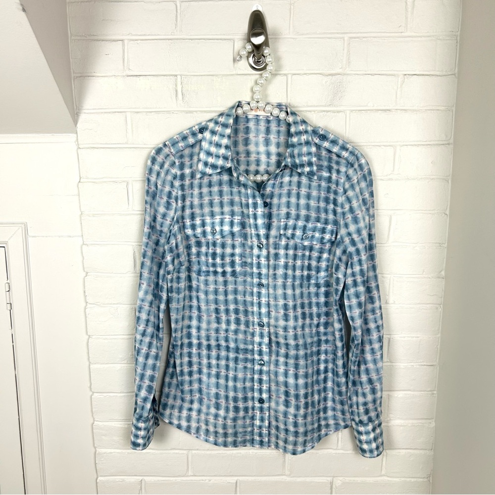 Tory Burch Blue Patterned Cotton Button Down Shirt Size 2